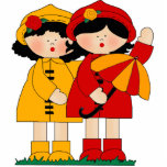 Photo Sculpture Two Girls Best Friends Raincoats