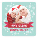 Photo snow globe red banner happy holidays sticker sticker