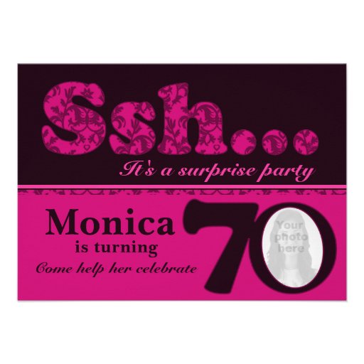 Photo ssh surprise pink 70th birthday invite (front side)