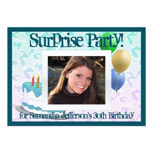 Photo Surprise Party Invitations, Blue and White