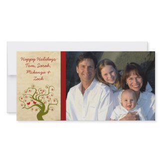 Photo Swirl Tree Cute Bird Snowflake Happy Holiday photocard