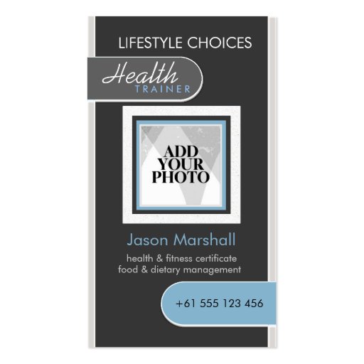 Photo Template Dark Grey + Blue Business Card (front side)
