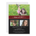 Photo Trio Custom Graduation Announcement (maroon) invitation