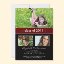 Photo Trio Custom Graduation Announcement (maroon) invitations