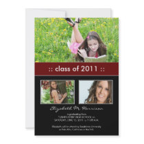 Photo Trio Custom Graduation Announcement (maroon)