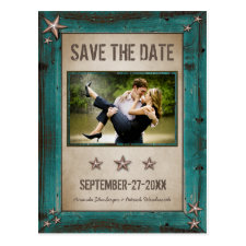 Photo Turquoise Barn Wood Save The Date Cards