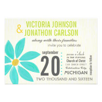 Photo Turquoise Stylized Daisy Wedding Invitations