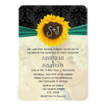 Photo Vintage Damask Emerald Sunflower Wedding Personalized Invitations