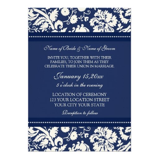 Photo Wedding Invitations Blue Cream Damask