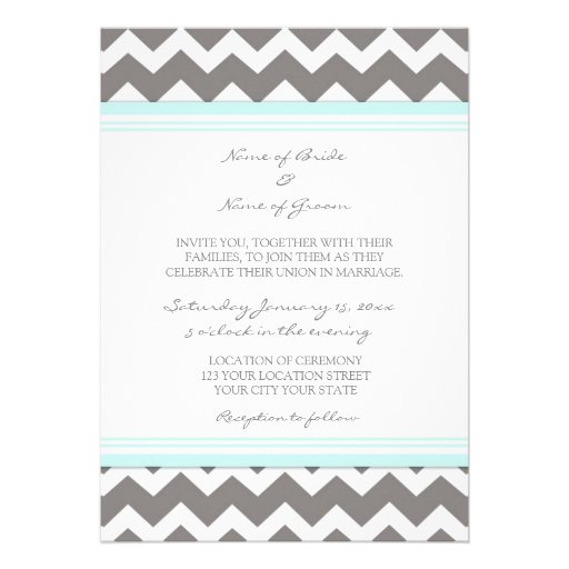 Photo Wedding Invitations Grey Blue Chevron
