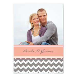 Photo Wedding Invitations Grey Coral Chevron 5