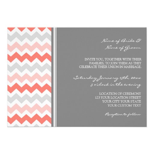 Photo Wedding Invitations Grey Coral Chevron