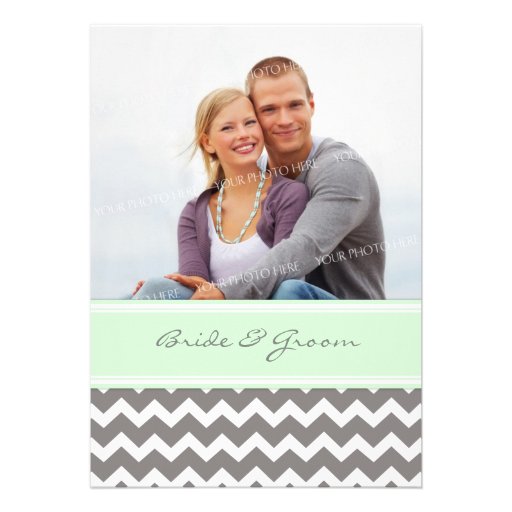 Photo Wedding Invitations Grey Mint Chevron