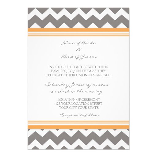 Photo Wedding Invitations Grey Orange Chevron