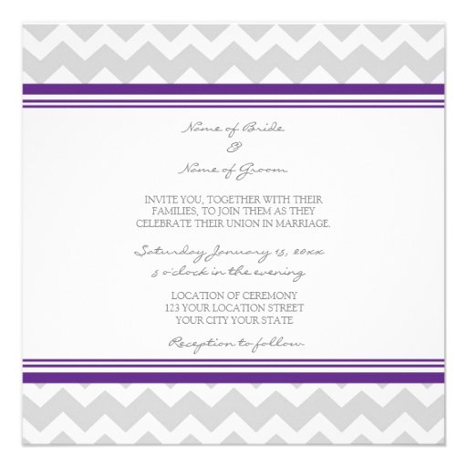 Photo Wedding Invitations Grey Purple Chevron