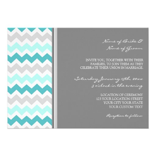Photo Wedding Invitations Grey Teal Chevron