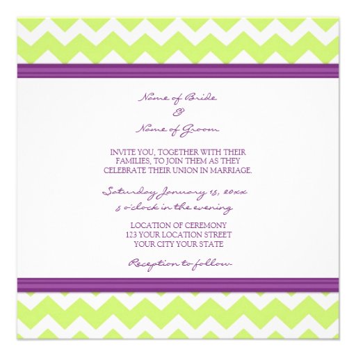 Photo Wedding Invitations Lime Plum Chevron