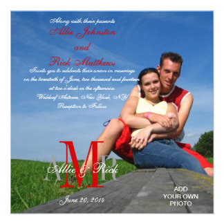 Photo Wedding Invitations Monograms Red White