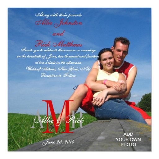 Photo Wedding Invitations Monograms Red White