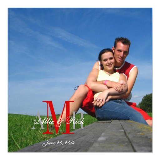 Photo Wedding Invitations Monograms Red White