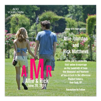 Photo Wedding Invitations Three Monograms Pink