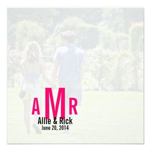 Photo Wedding Invitations Three Monograms Pink