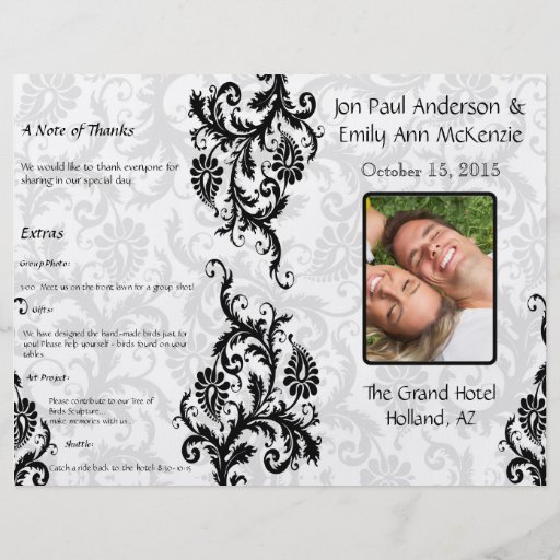 Photo Wedding Program Black Damask Flyer