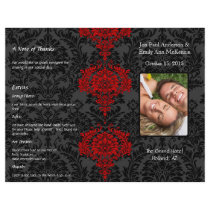 Photo Wedding Program Black Grey & Red Damask Flyer Design