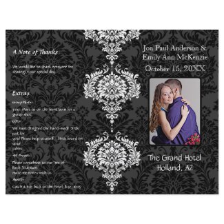 Photo Wedding Program Black Grey & White Damask flyer