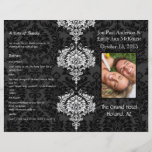 Photo Wedding Program Black Grey & White Damask Flyer