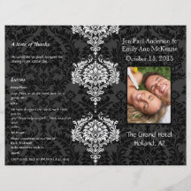 Photo Wedding Program Black Grey & White Damask Full Color Flyer