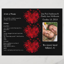 Photo Wedding Program Black Grey & White Damask Full Color Flyer