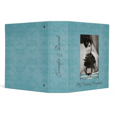 Elegant aquamarine damask binder perfect as a wedding scrapbook or album