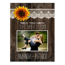 Photo Wood Sunflower Wedding Save The Date Cards Postcard
