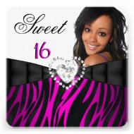 Photo Zebra Pink Silver Sweet 16 Sixteen Birthday Personalized Invitations