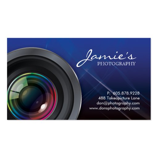Photographer Business Card Modern Blue (front side)