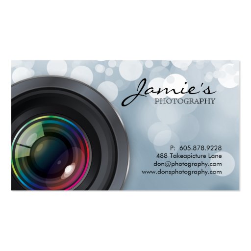 Photographer Business Card Modern Gray Lights (front side)
