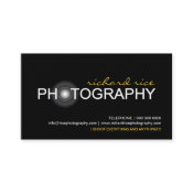 A 2 sided black business card design for photographers, featuring all the details on the front side and a photograph on the back side.