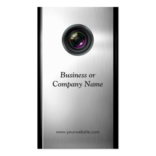 Photographer - Camera Lens in Silver Metallic Look Business Card (back side)