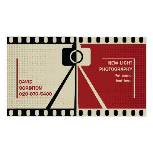 Photographer camera photography black, red, beige business card templates (front side)
