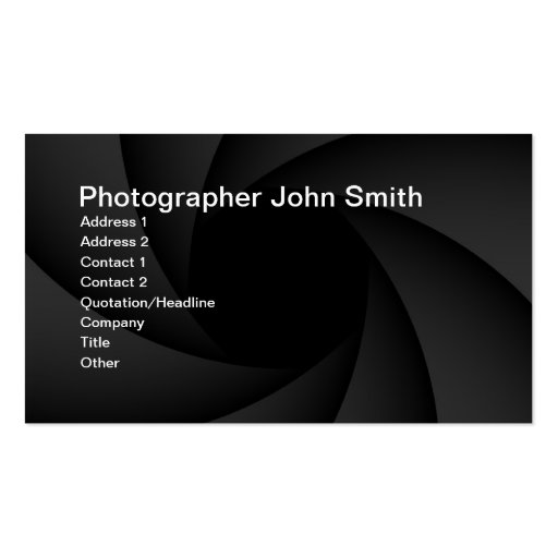Photographer diaphragm business card (front side)