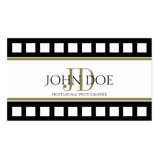 Photographer Photography Black Film Gold Monogram Business Cards (front side)
