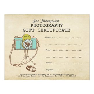 Photographer Photography Gift Certificate Template Custom Invitations
