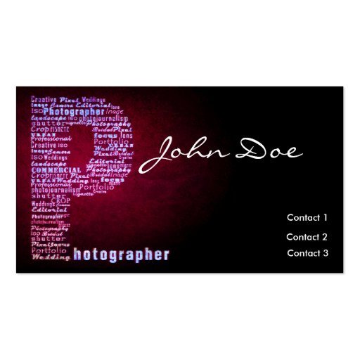 Photographer Typographic Business cards (front side)