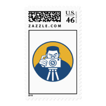 Photographer With Camera Retro Postage