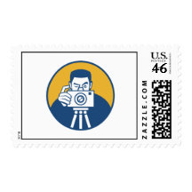 Photographer With Camera Retro Postage