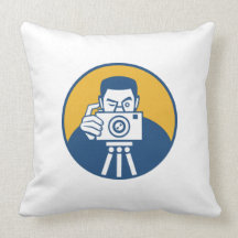 Photographer With Camera Retro Throw Pillow
