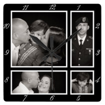 Photographic Collage Four Modern Family Decor Square Wall Clock  at Zazzle