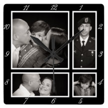 Photographic Collage Four Modern Family Decor Square Wall Clock