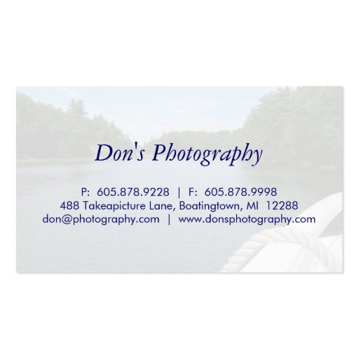 Photography Boating Business Card Nature (back side)